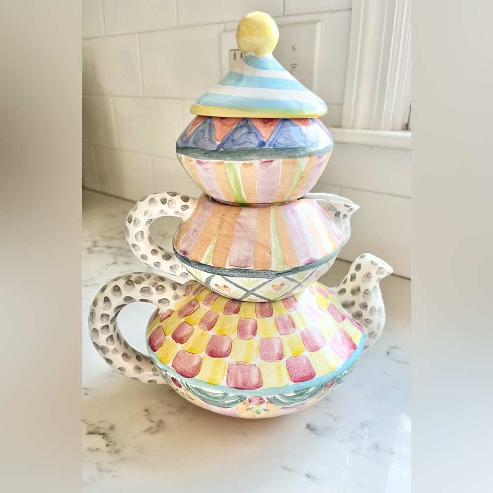 Rare MacKenzie-Childs stackable 3 piece tea set